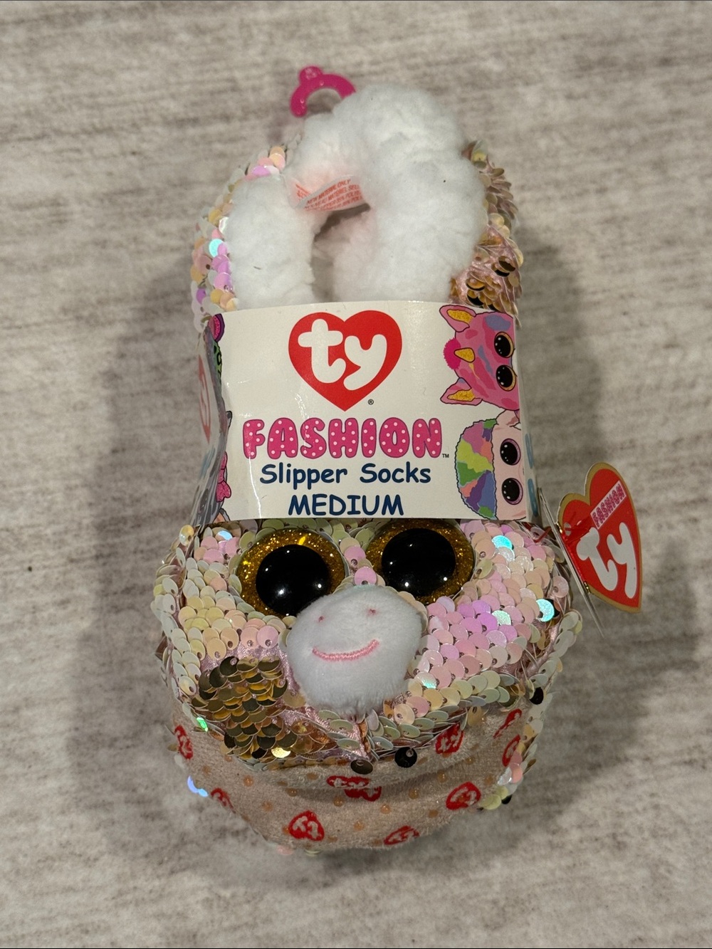 NWT Ty Sequin Unicorn Kids Slipper Socks - Pink and Gold kids size 1-3 medium